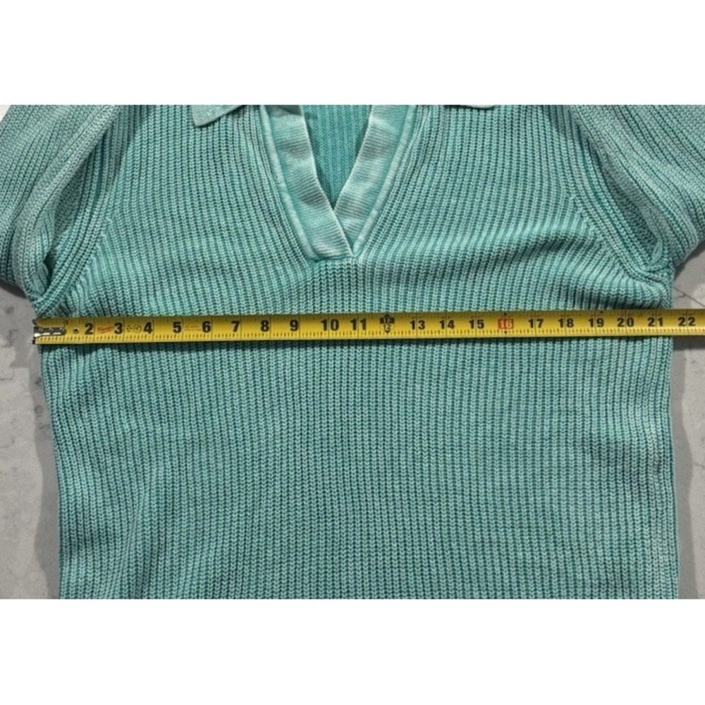 Soft Surroundings Wilde Ribbed Knit Polo Sweater Womens Large Turquoise 2EU41 - Picture 5 of 7